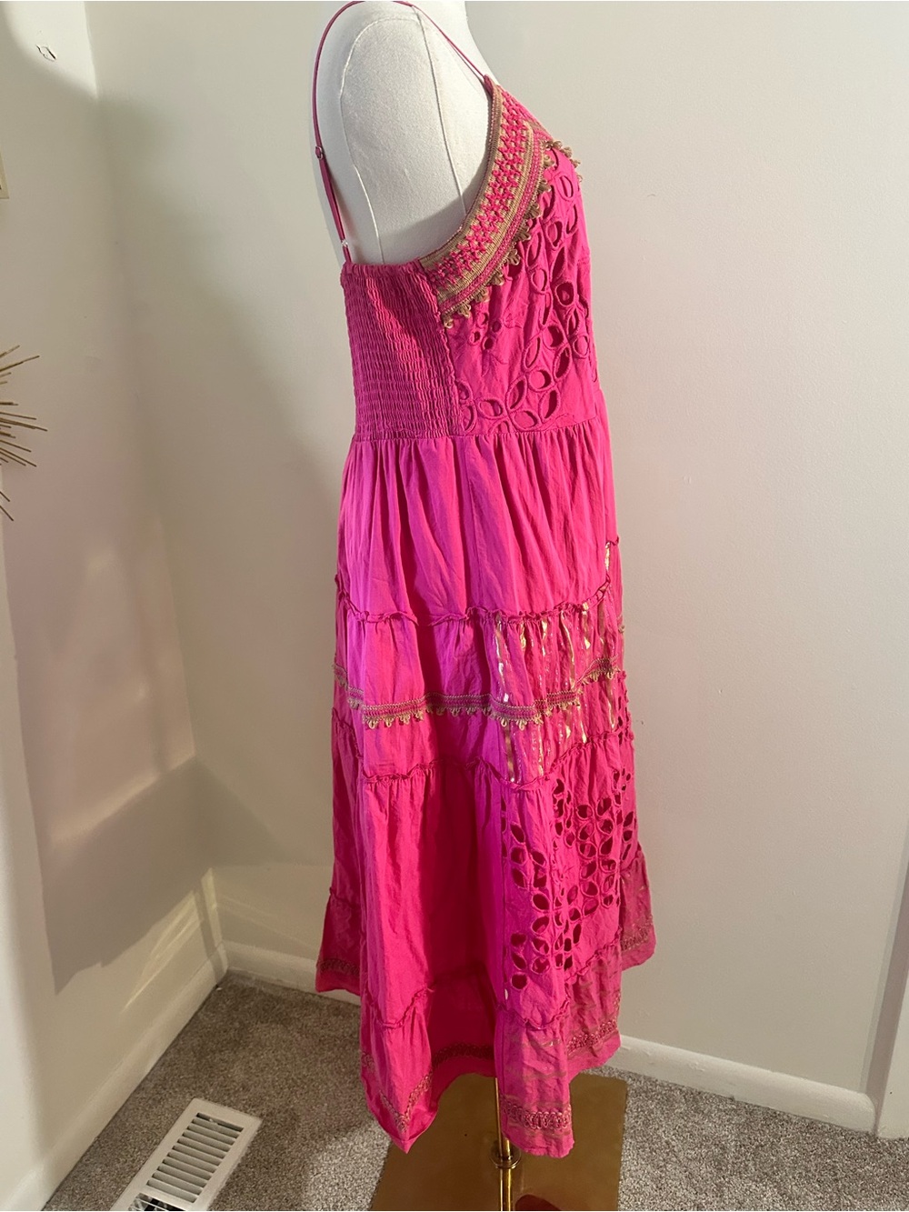 Farmers Market Fuchsia Embroidered Cotton Midi Dress | Size Large - Picture 8 of 10